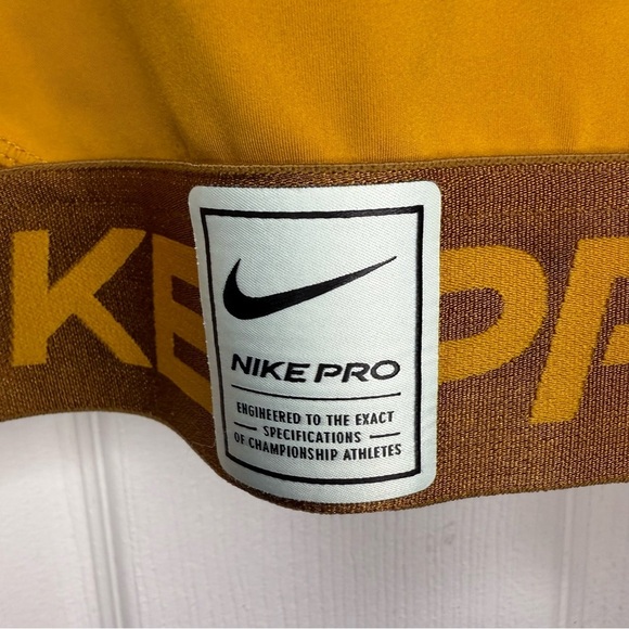 Nike Pro Dri Fit Mustard Yellow Sports Bra Cropped Tank Size Small EUC - Picture 2 of 5